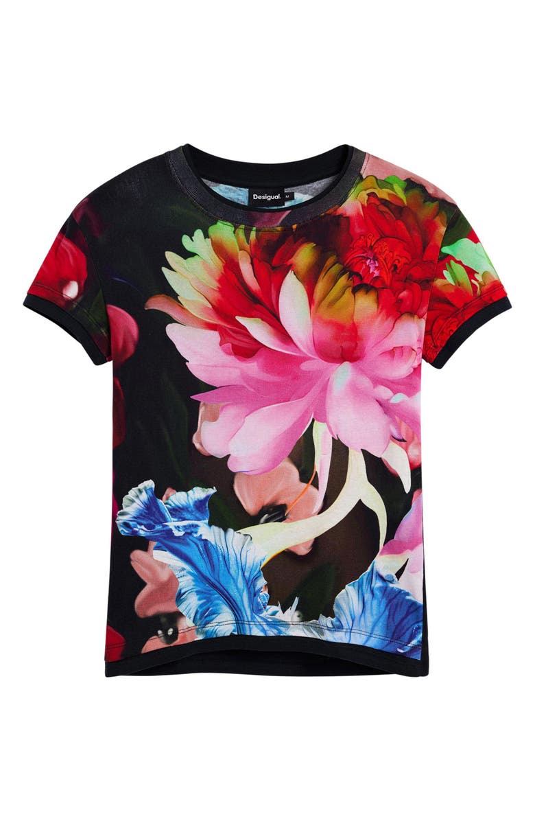 Desigual Flower Cotton Graphic T-Shirt, Alternate, color, Black Multi/ Floral Print