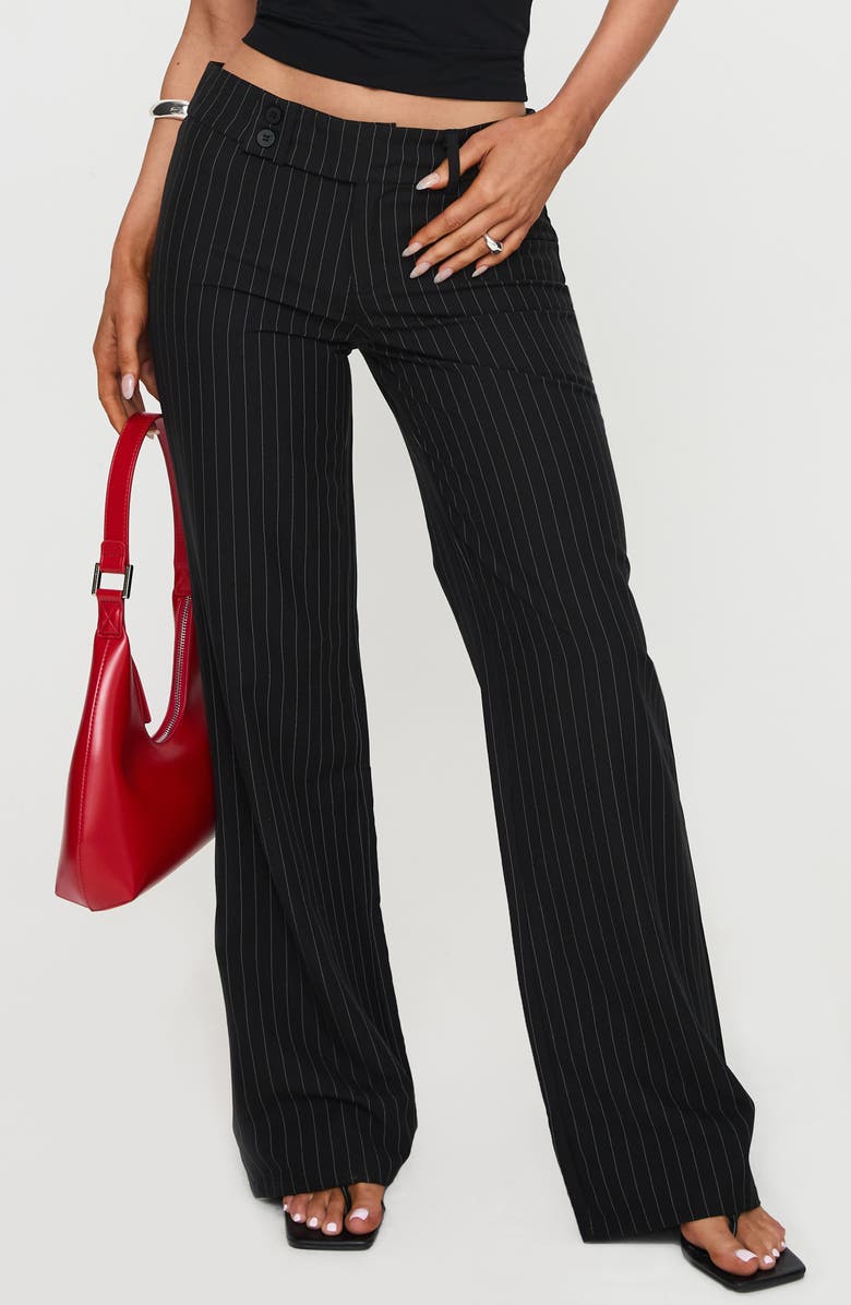 Princess Polly Socialista Pinstripe Wide Leg Pants, Alternate, color, Black