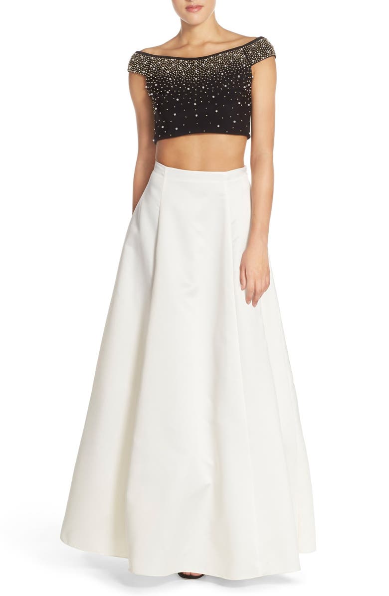 Xscape Evenings Xscape Embellished Satin Two-Piece Gown, Main, color, 