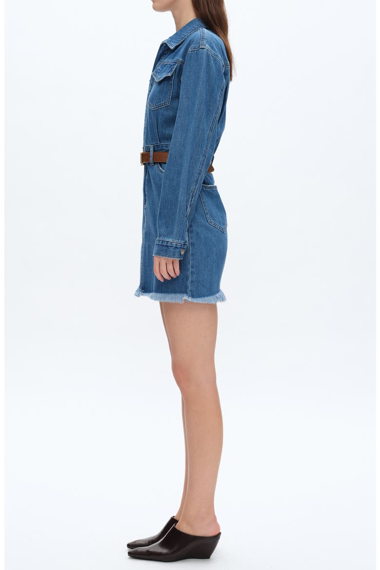 Resa Long Sleeve Fray Hem Denim Mini Shirtdress, Alternate, color, MEDIUM BLUE