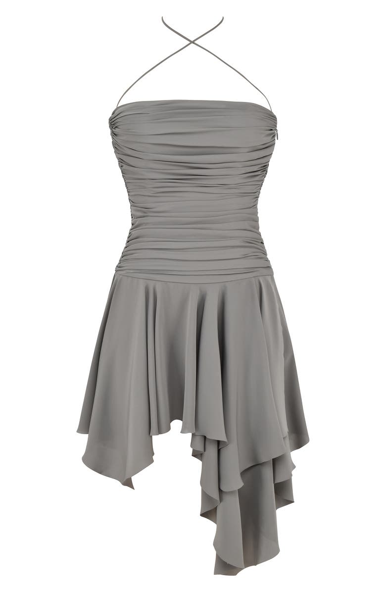 HOUSE OF CB Valeria Ruched Asymmetric Ruffle Strapless Dress, Alternate, color,