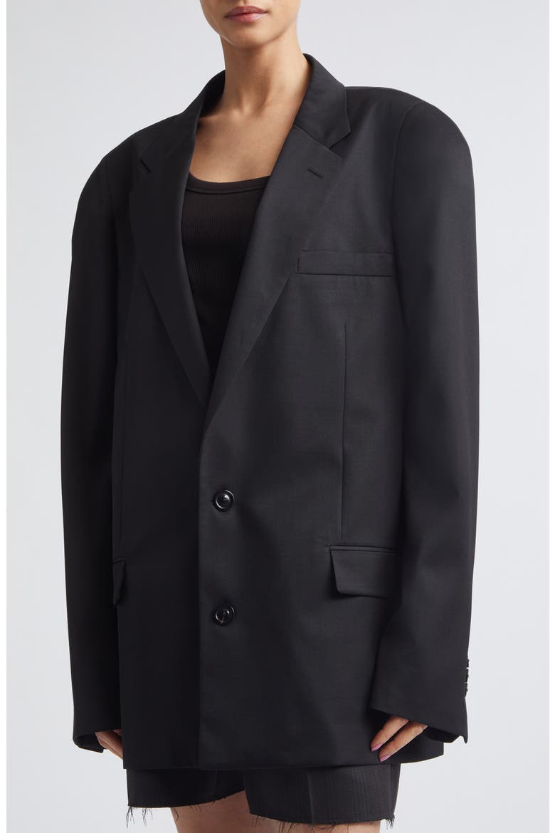 Oversize Single Breasted Virgin Wool Blazer, Alternate, color, BLACK