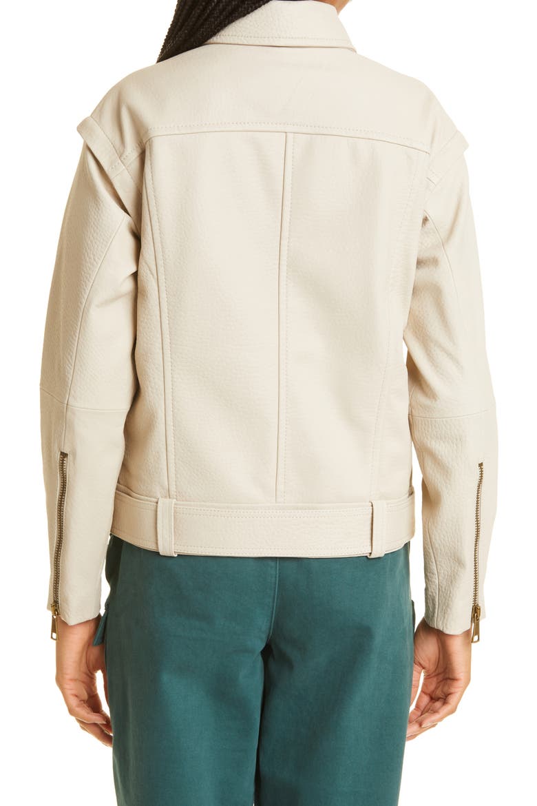 Valerii Oversize Leather Moto Jacket, Alternate, color, IVORY