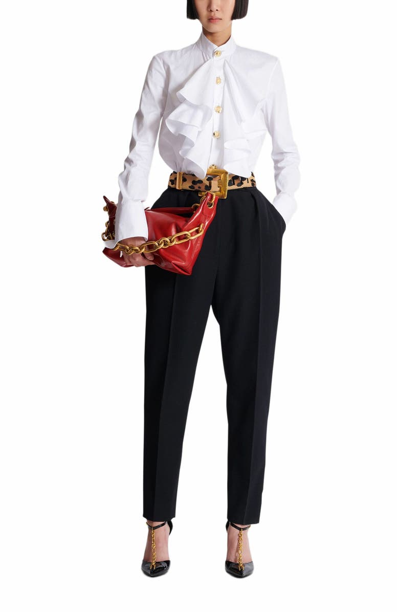 Balmain Ruffled Poplin Shirt, Alternate, color, White