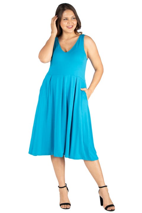 Plus Size Sleeveless Midi Fit and Flare Pocket Dress