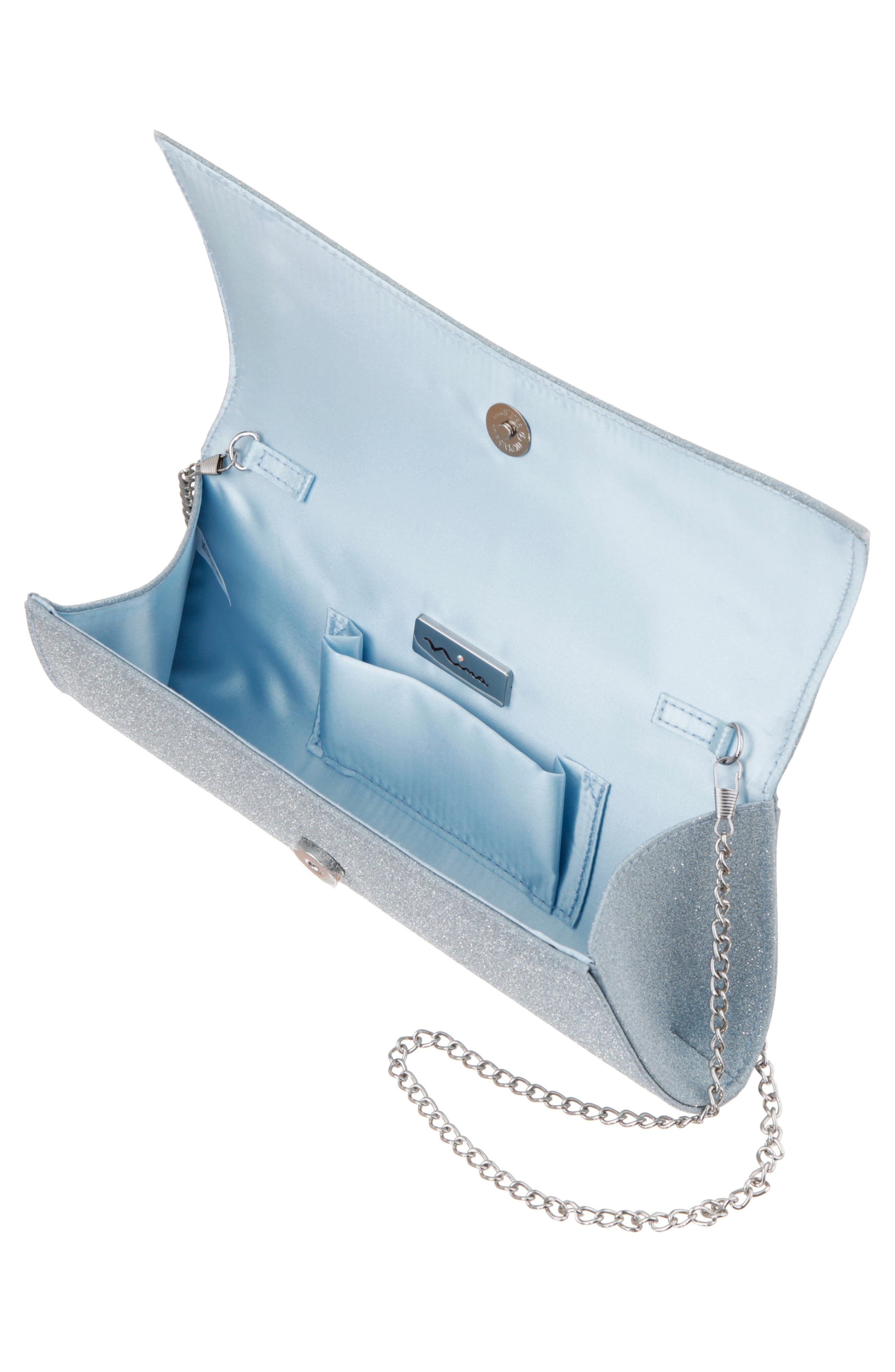 Zoey Metallic Clutch, Alternate, color, ICY BLUE