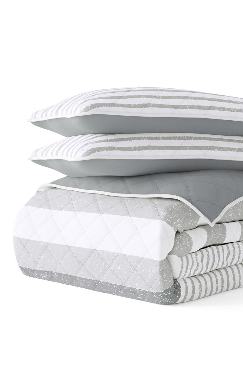HOMESPUN All Season Gray Stripe 3-Piece Down Alternative Reversible Quilt Set, Alternate, color, Light Gray
