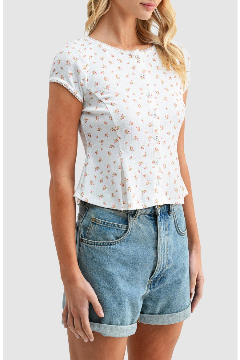 Floral Pointelle Stitch Peplum Button-Up Top, Alternate, color, CREAM DITSY