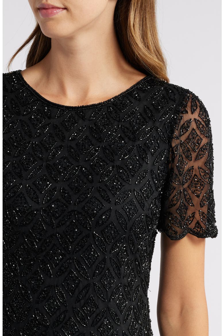 Beaded Midi Cocktail Dress, Alternate, color, BLACK