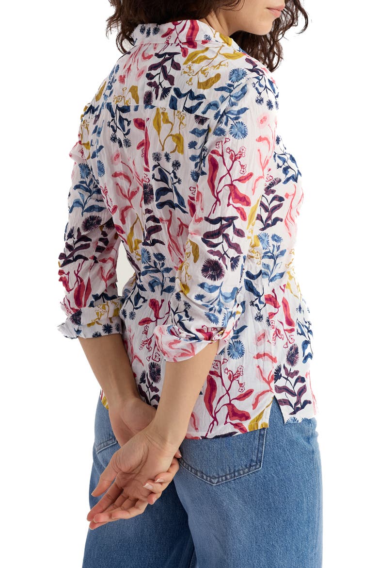 Larissa Floral Crinkled Organic Cotton Button-Up Shirt, Alternate, color, INKY BOTANICAL CHALK