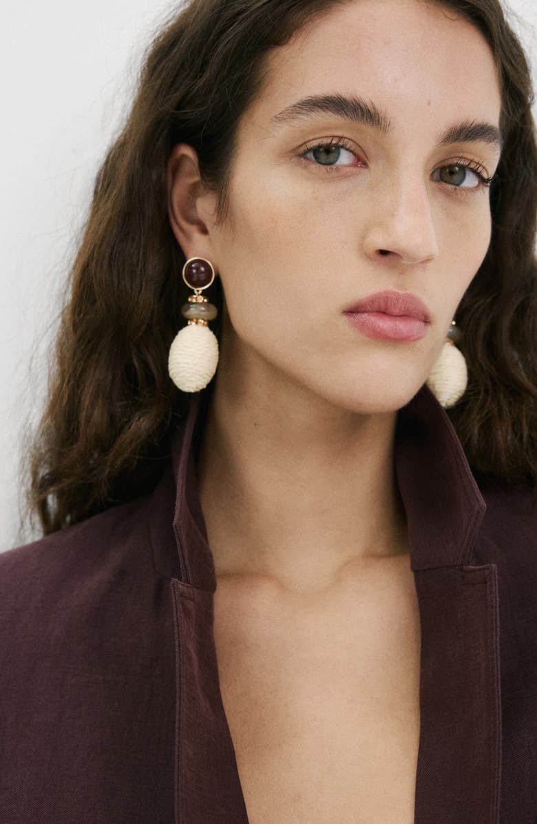 MANGO Raffia Drop Earrings, Alternate, color, Beige