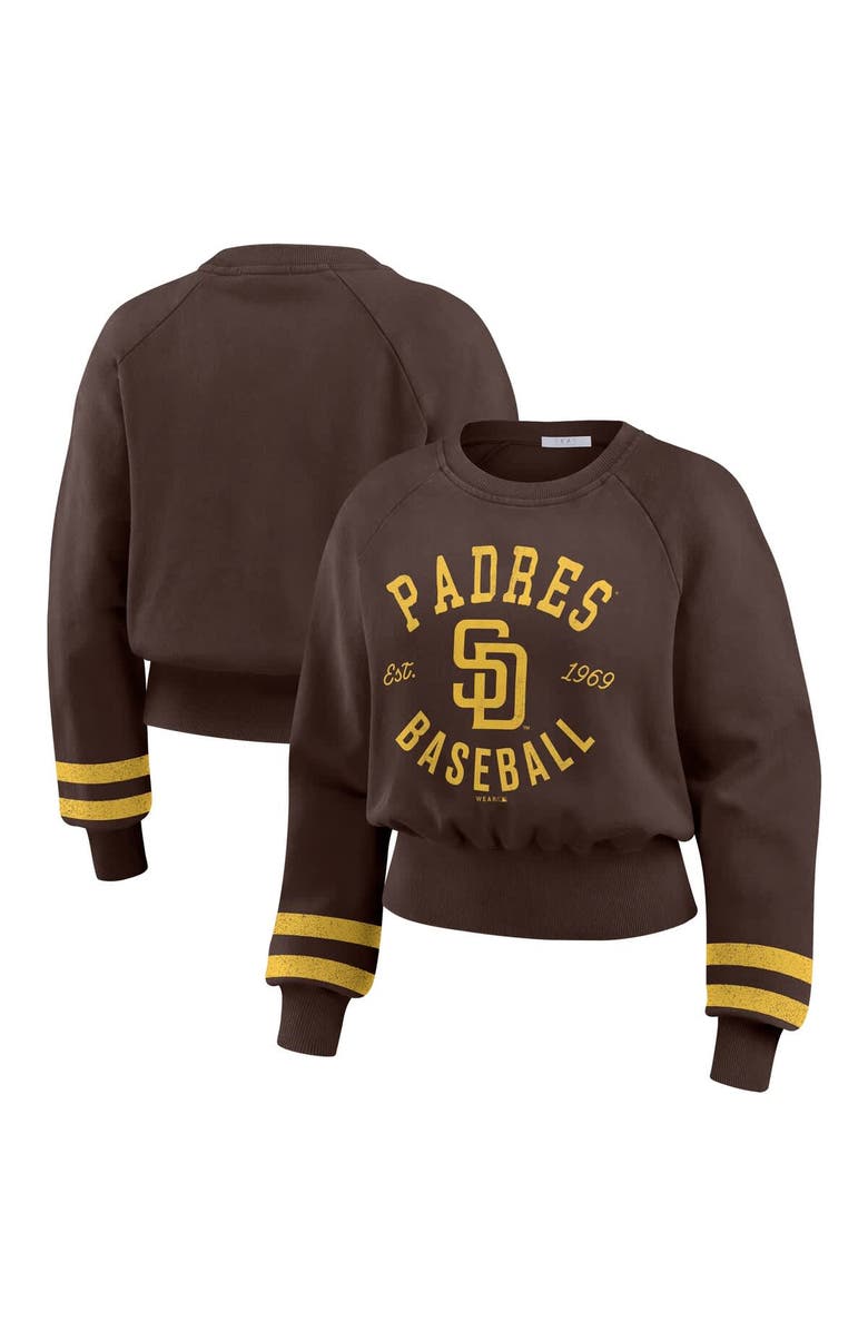 WEAR by Erin Andrews Women's WEAR by Erin Andrews  Brown San Diego Padres Vintage Washed Cropped Pullover Sweatshirt, Main, color, Brown