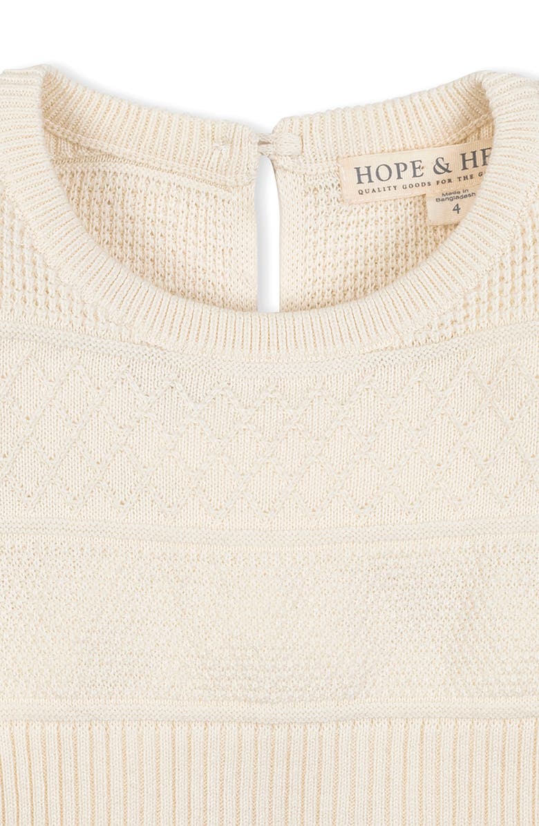 Hope & Henry Kids' Organic Long Sleeve Ruffle Cuff Sweater Dress, Alternate, color, Ivory Textured Stripe