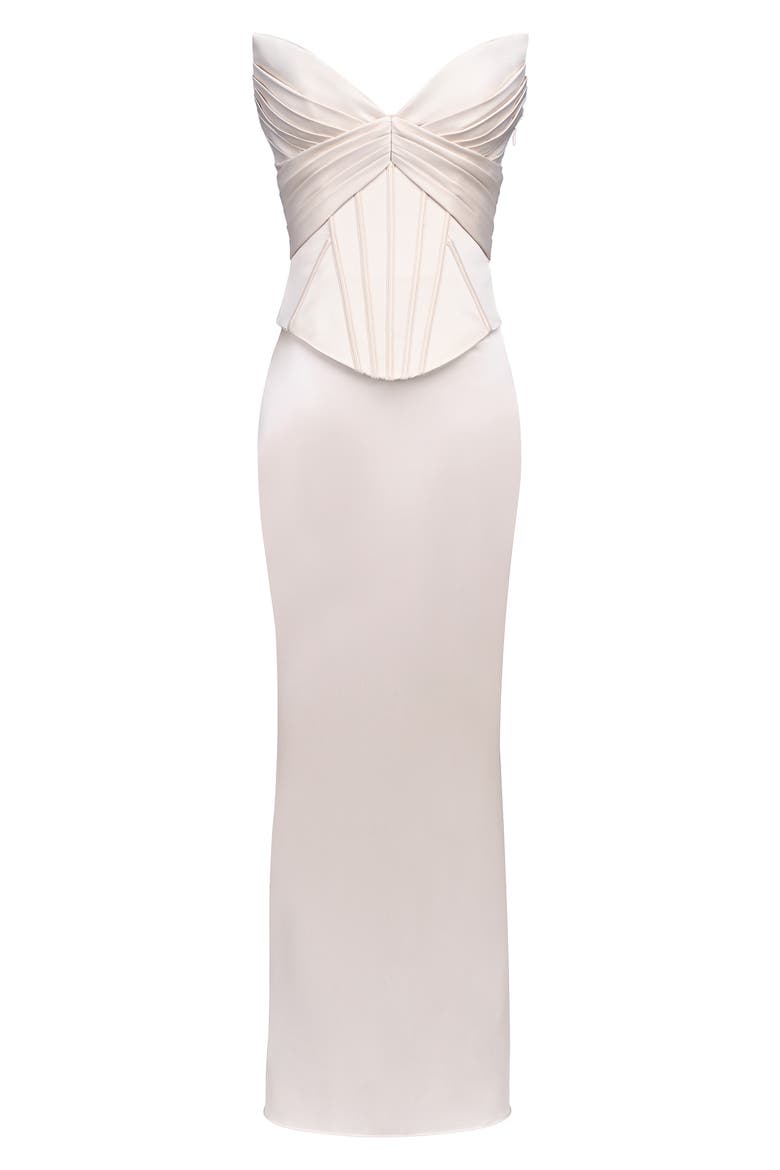 Eve Satin Strapless Corset Gown, Alternate, color, CREAM