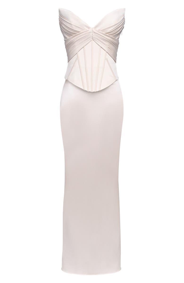 HOUSE OF CB Eve Satin Strapless Corset Gown, Alternate, color, Cream
