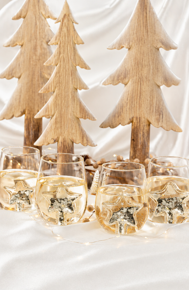 Jeanne Fitz Glitter Star Stemless Wine Glass, Set of 4, Alternate, color, Silver