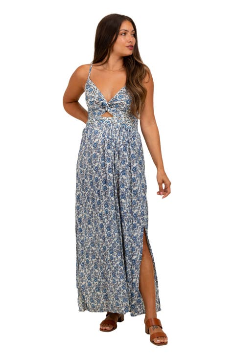 Floral V-Neck Twist Front Keyhole Maxi Dress