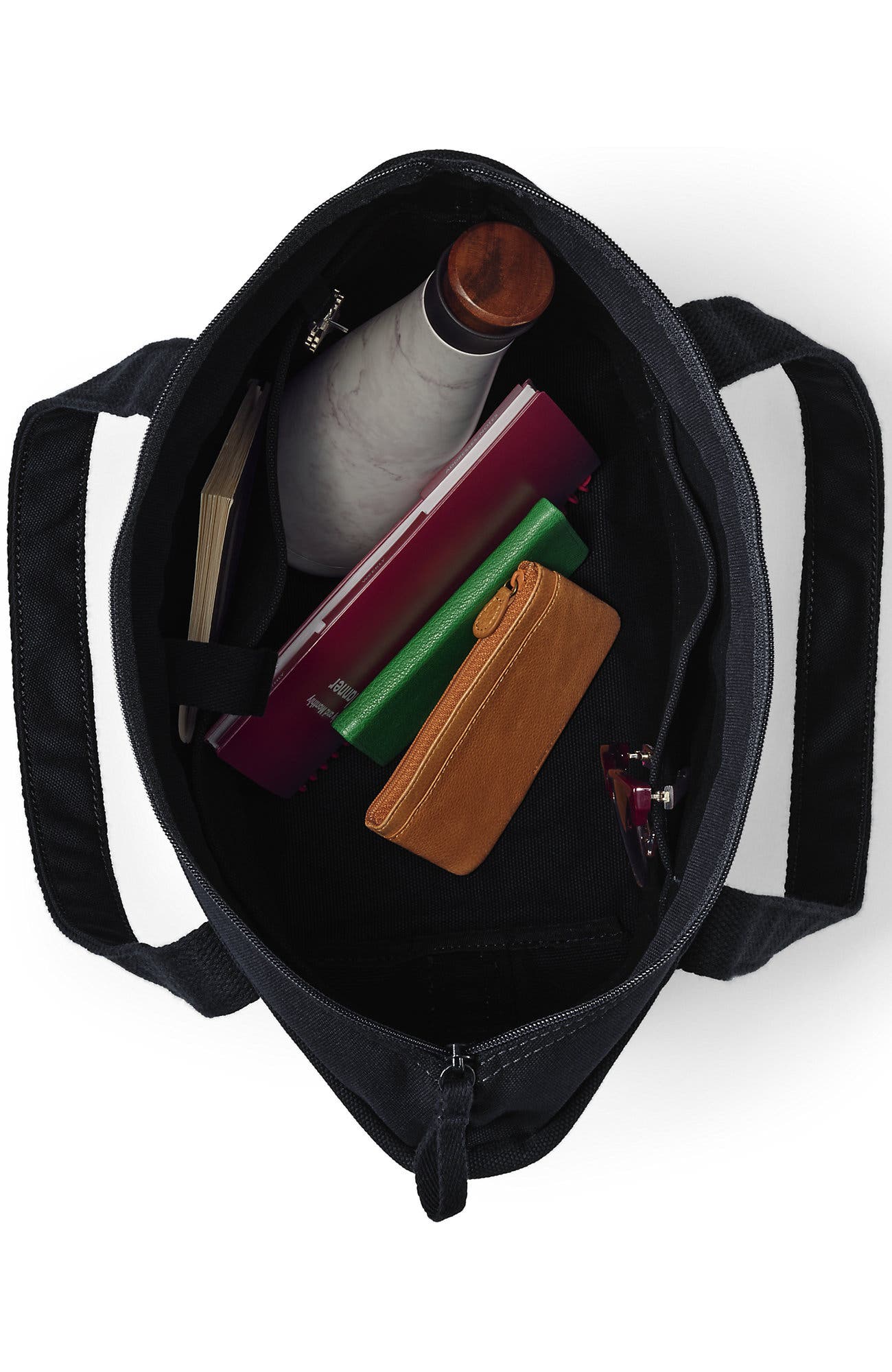 Lands' End Zip Top Canvas Tote Bag, Alternate, color, Black/Black