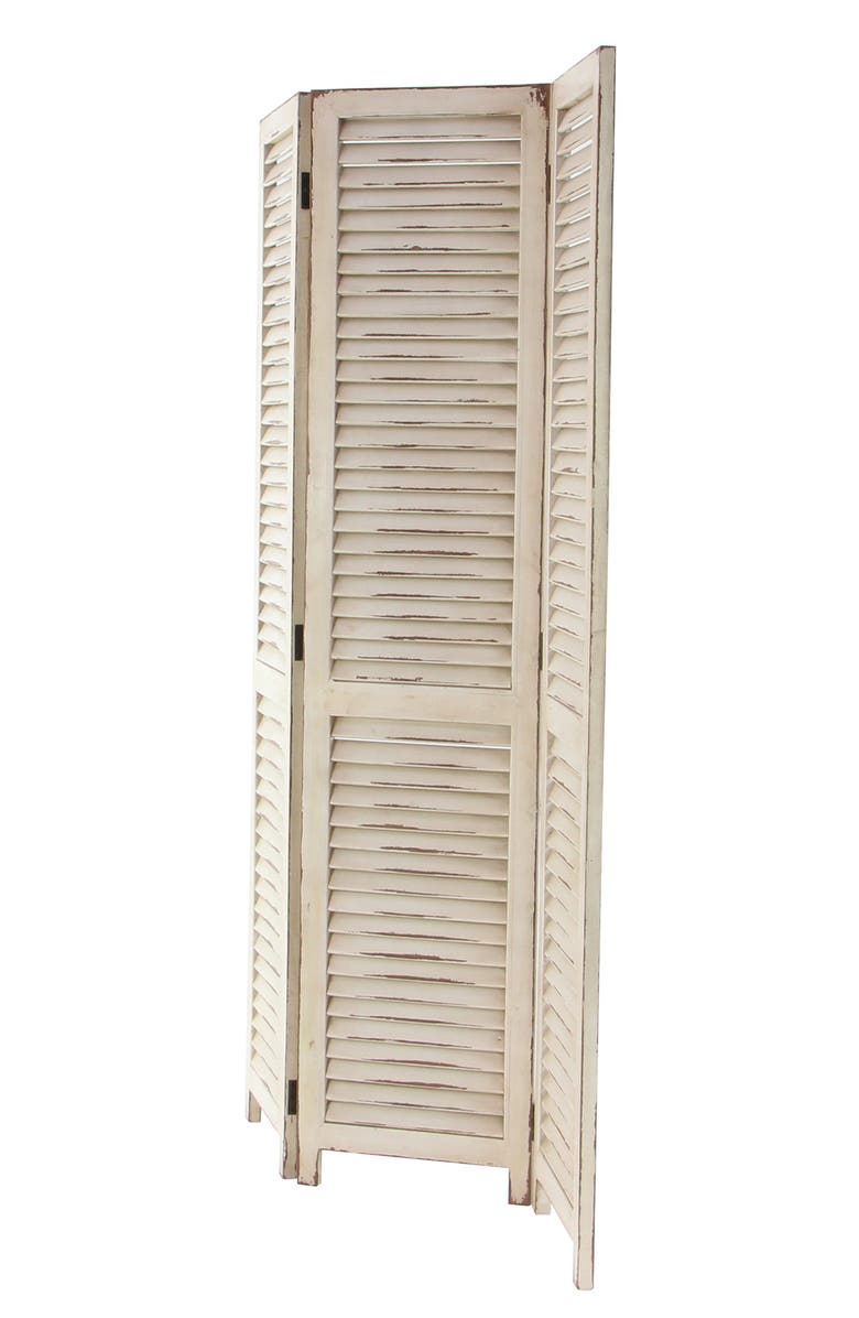 SONOMA SAGE HOME Cream Wood Farmhouse Room Divider Screen with Horizontal Slats, Alternate, color, Cream
