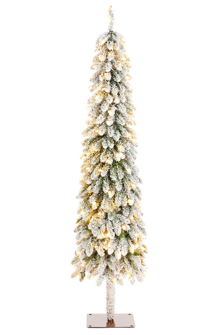 Pre-Lit Flocked Artificial Christmas Tree with Warm White/Multi-color Lights, Alternate, color, Green