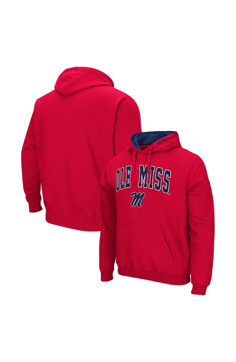 COLOSSEUM Men's Colosseum Red Ole Miss Rebels Arch & Logo 3.0 Pullover Hoodie, Main, color,