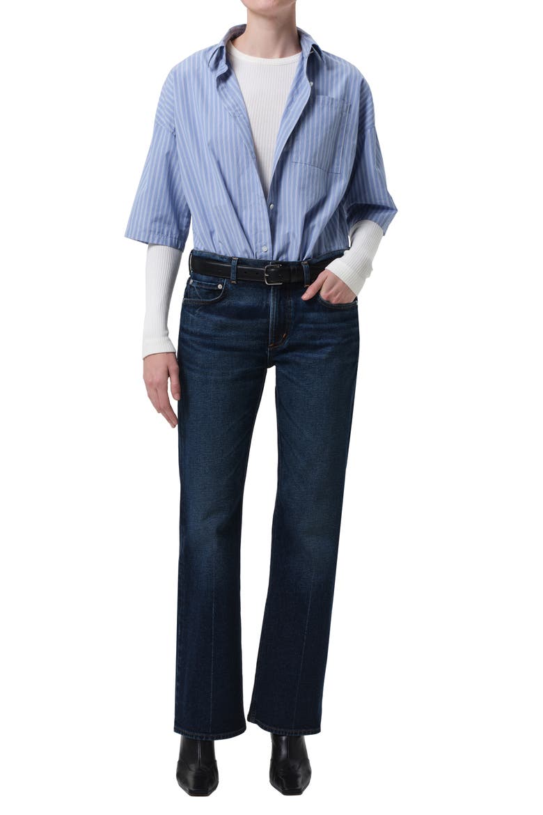 Frances Cape Crop Cotton Button-Up Shirt, Alternate, color, KINDERED STRIPE
