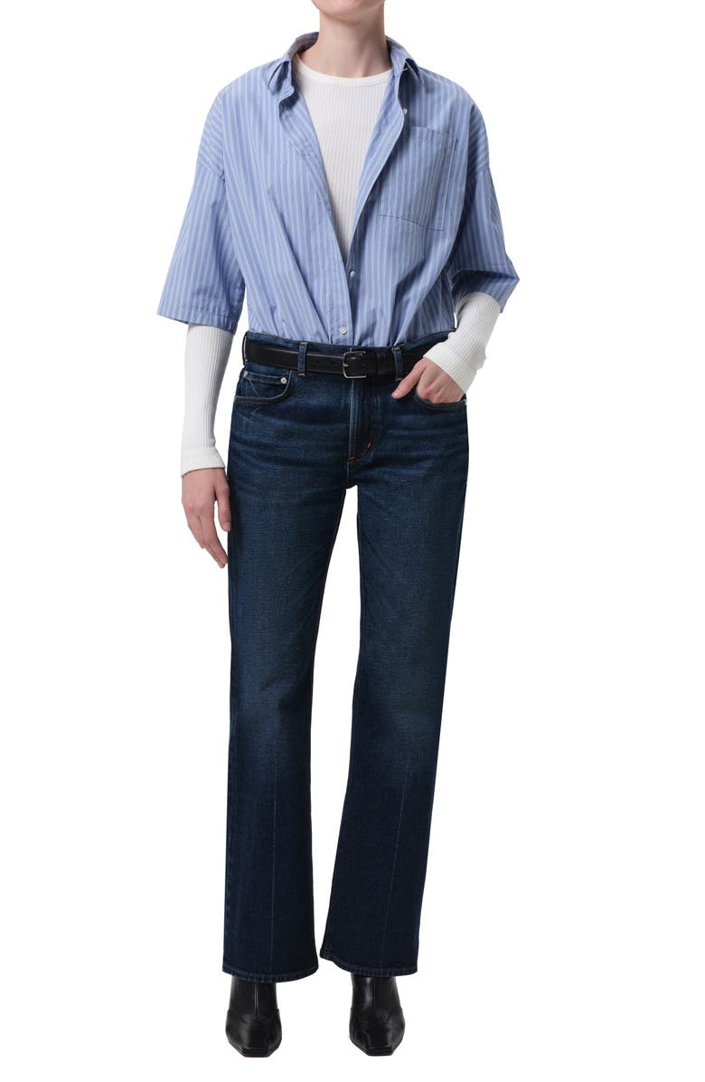 Citizens of Humanity Frances Cape Crop Cotton Button-Up Shirt, Alternate, color, Kindered Stripe