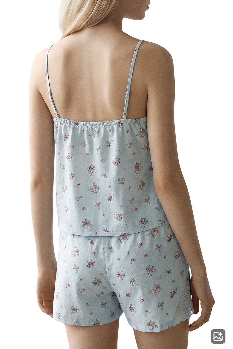 Floral Lace Trim Cotton Short Pajamas, Alternate, color, SKY BLUE