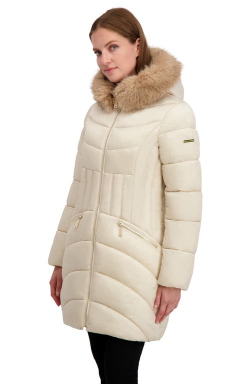 Laundry By Shelli Segal Puffer Jacket With Faux Fur Trim Hood In Neutral