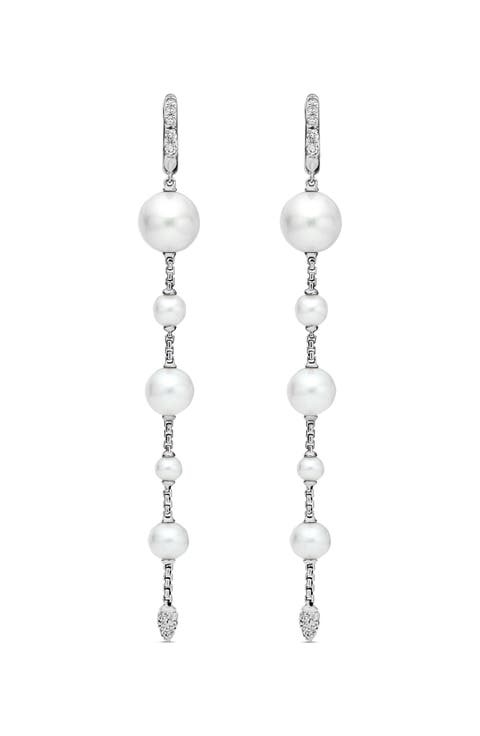 Pearl and Pavé Drop Earrings with Diamonds