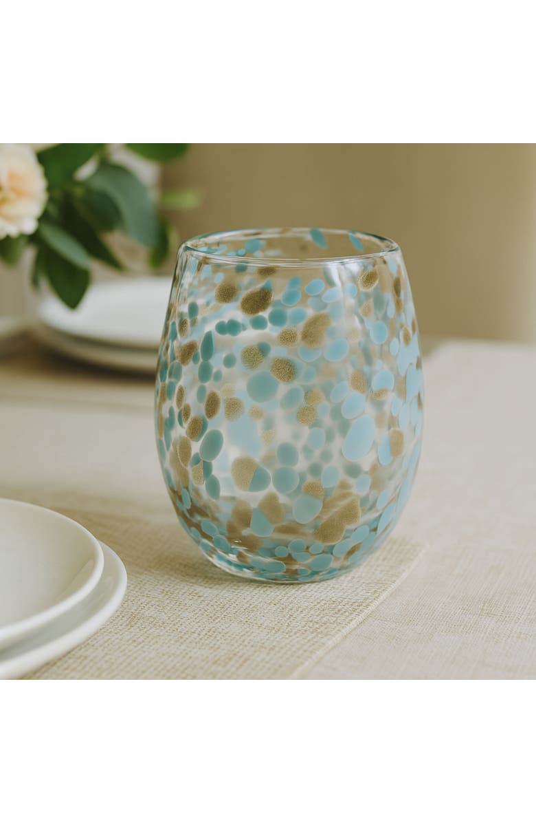 tag Aqua Blue Confetti Glass Stemless Drinkware Set of 6, Alternate, color, Blue