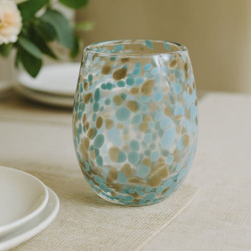 Tag Aqua Blue Confetti Glass Stemless Drinkware Set Of 6 In Blue