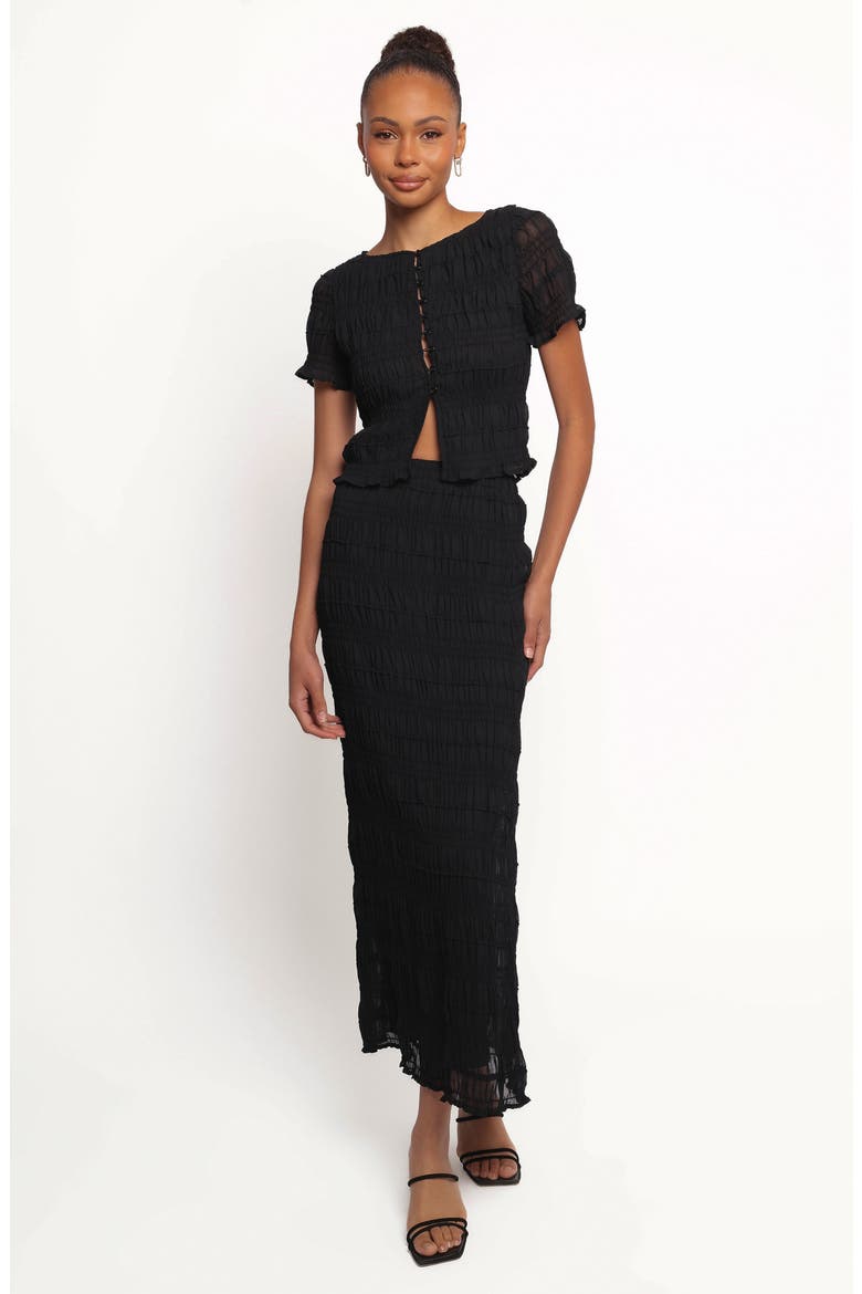 Valana Shirred Maxi Skirt, Alternate, color, BLACK