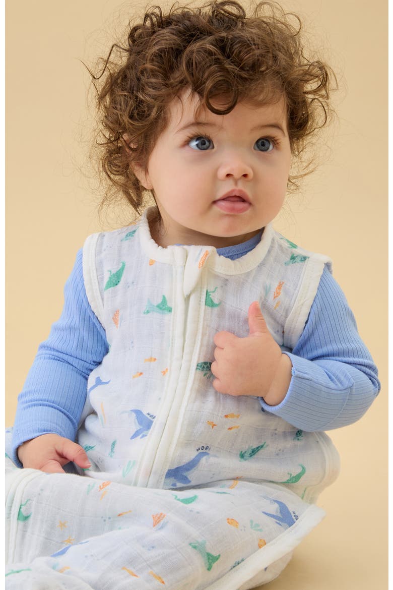 Citrus Print Muslin Front Opening Sleeping Bag 0.5 TOG, Alternate, color, Ocean & Cloud Dancer