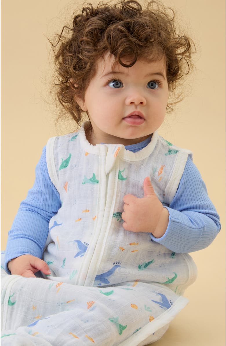 MORI Muslin Front Opening Sleeping Bag 0.5 TOG, Alternate, color, Ocean & Cloud Dancer