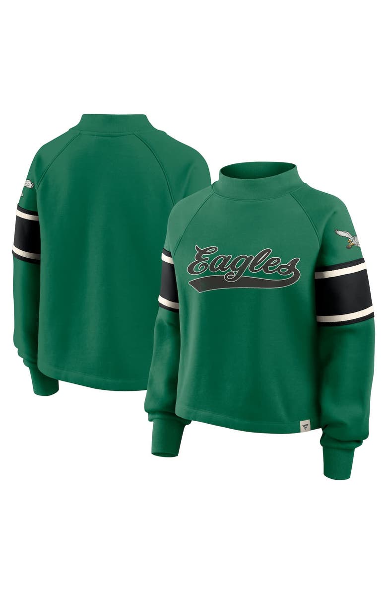 FANATICS Women's Fanatics Kelly Green Philadelphia Eagles Oversized Hometown Toss Sweep Mock Neck Pullover, Main, color, Kelly Green