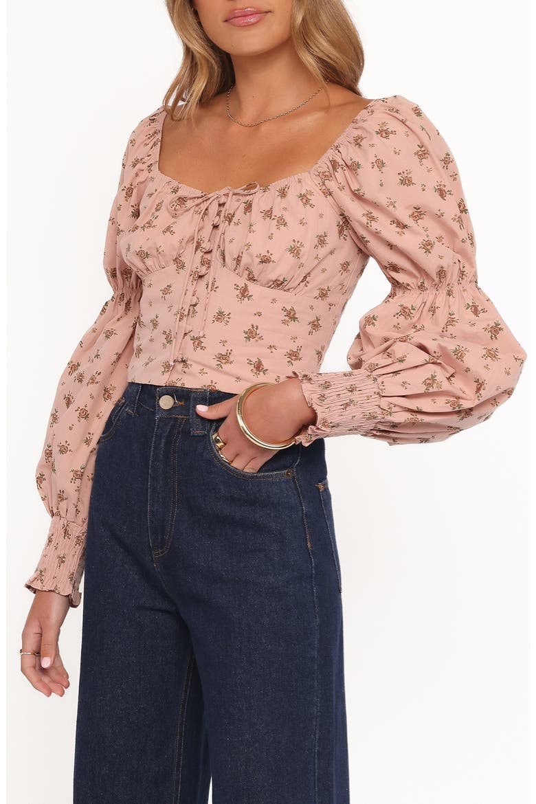 Charlene Floral Puff Sleeve Cotton Top, Alternate, color, PINK FLORAL