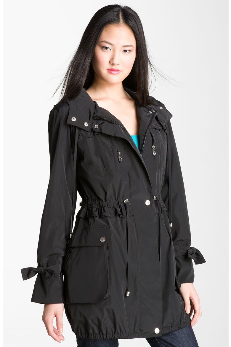 Ruffle Trim Anorak with Detachable Liner, Main, color, BLACK