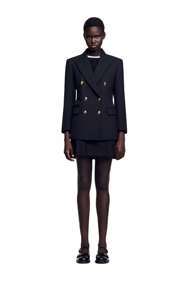 Double-breasted suit jacket, Alternate, color, Black