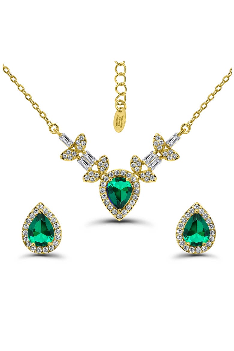Pear Cubic Zirconia Necklace & Stud Earrings Set, Main, color, GOLD/GREEN