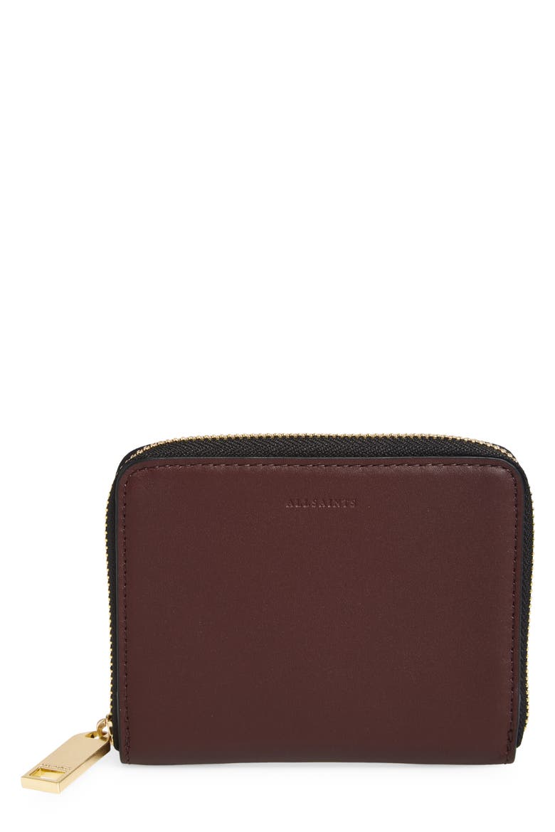 Lena Hex Leather Zip Wallet, Main, color, DARK RED