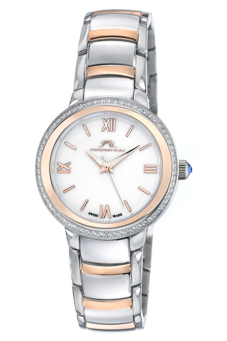 Luna White Topaz Bracelet Watch, 34mm, Main, color, SILVER & ROSE