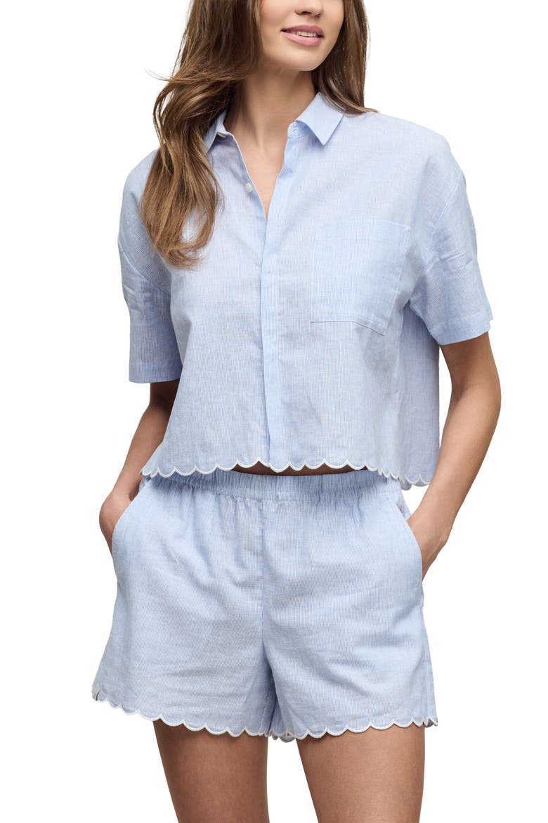 Linen & Cotton Pajamas Shirt, Main, color, LAKESIDE STRIPE