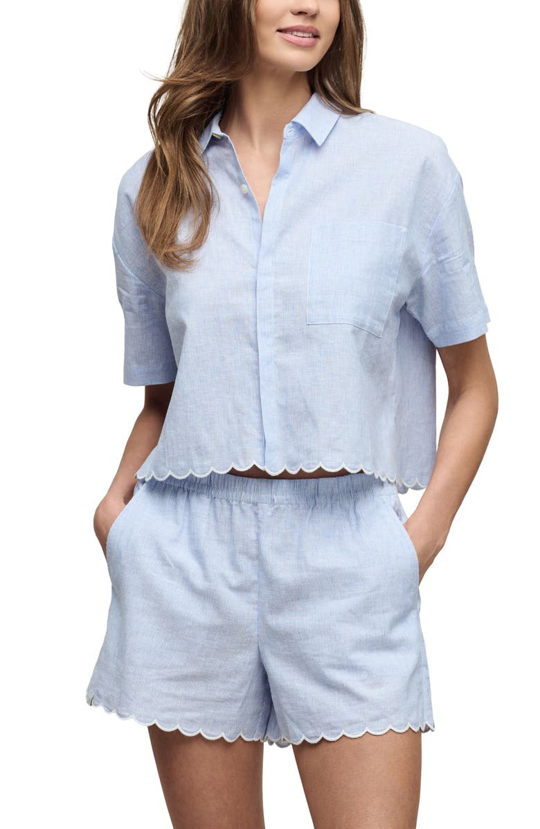 Barefoot Dreams<sup>®</sup> Linen & Cotton Pajamas Shirt, Main, color, Lakeside Stripe