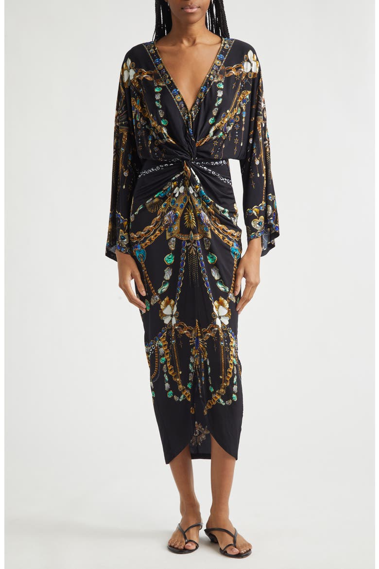 camilla jersey dress Amulets & Alchemy Print Twist Front Long Sleeve (Women) colour:Wine