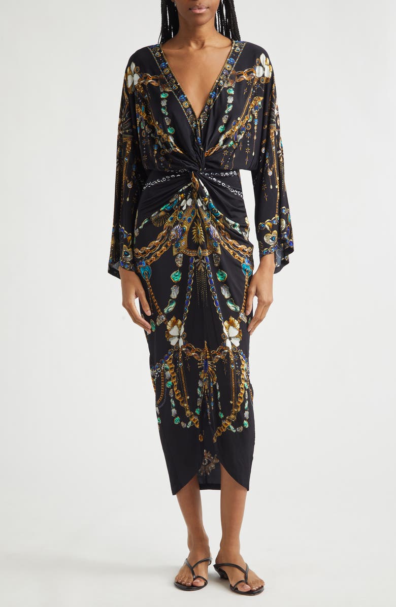 Camilla Amulets & Alchemy Print Twist Front Long Sleeve Jersey Dress, Main, color, Amulets And Alchemy