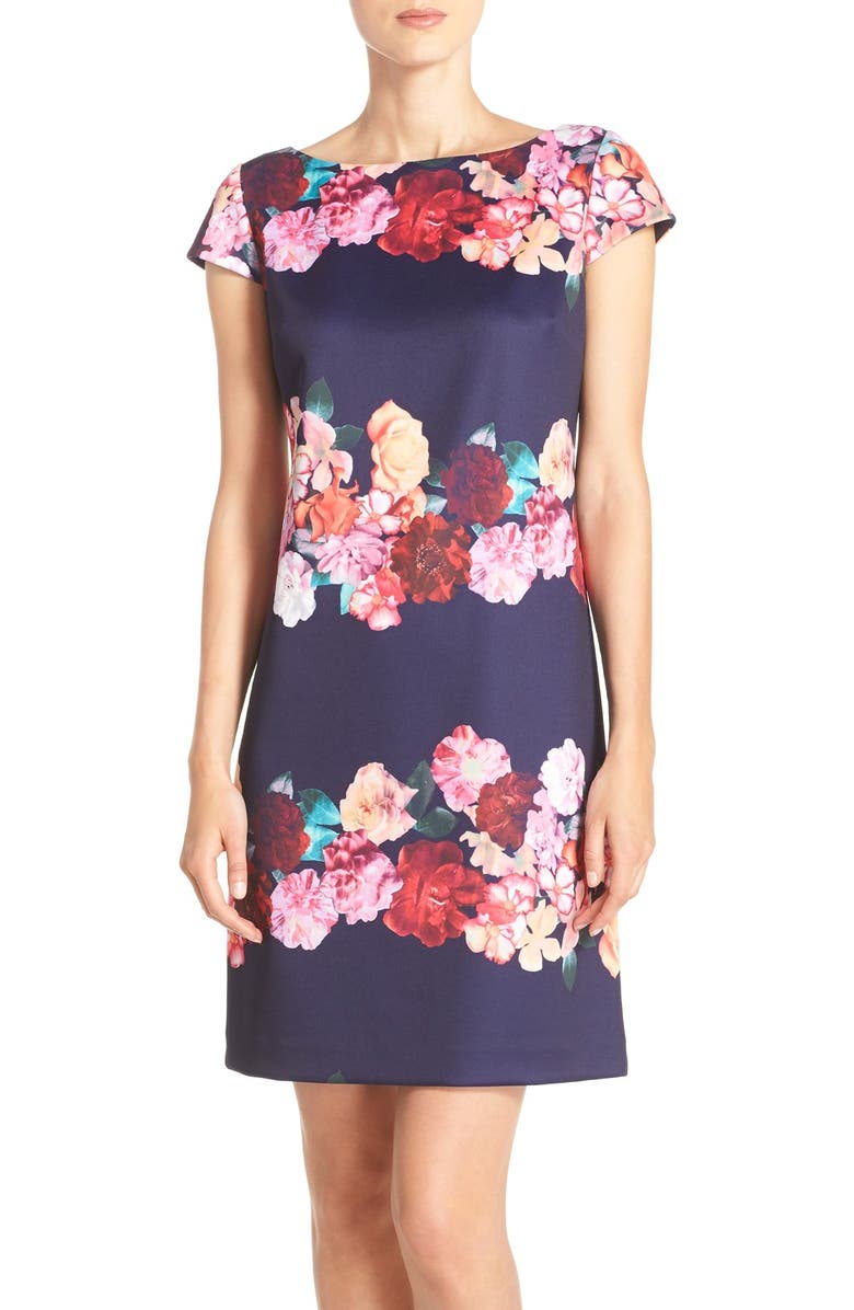 Vince Camuto Floral Print Scuba Shift Dress, Main, color, 