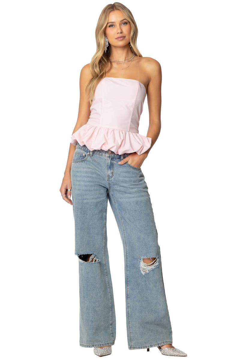 EDIKTED Everlee Strapless Bubble Hem Corset Top, Alternate, color, Light-Pink