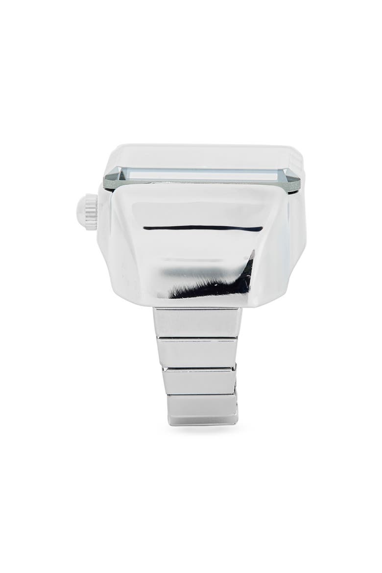 Faceted Glass Rectangular Ring Watch, Alternate, color, SILVER/GOLD