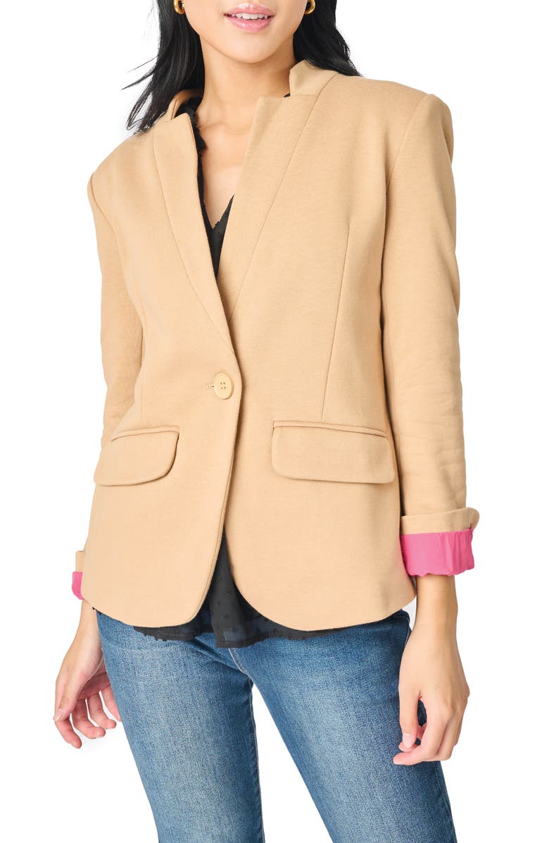GIBSONLOOK Inverted Notch Collar Cotton Blend Knit Blazer, Alternate, color, Cappuccino